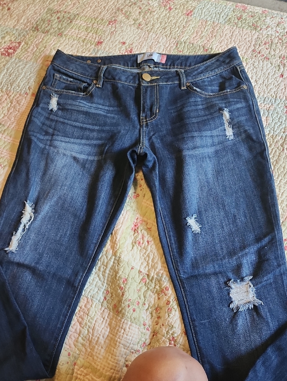 Dark Blue Distressed Women's Jeans